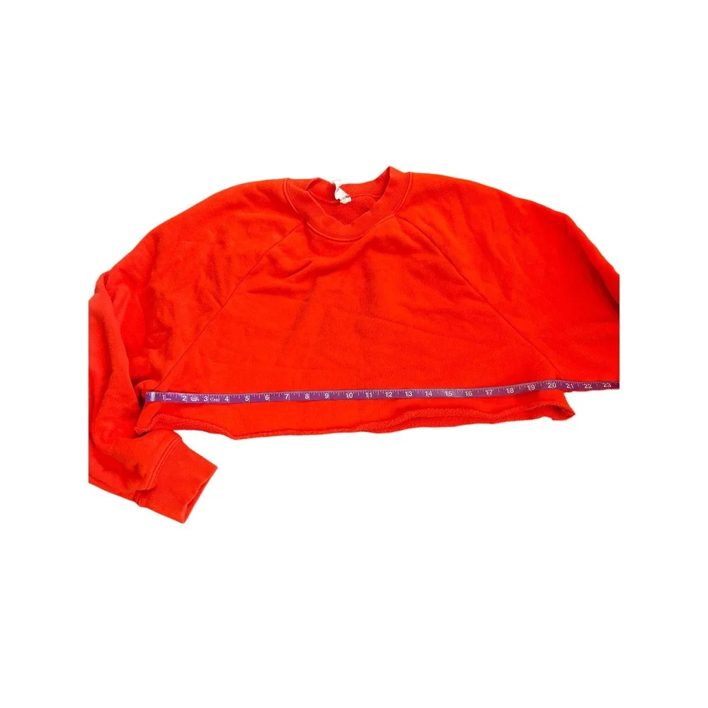 ALO Yoga Red Cropped Crewneck Sweatshirt Long Sleeve Relaxed Fit Raw Hem Size XS
